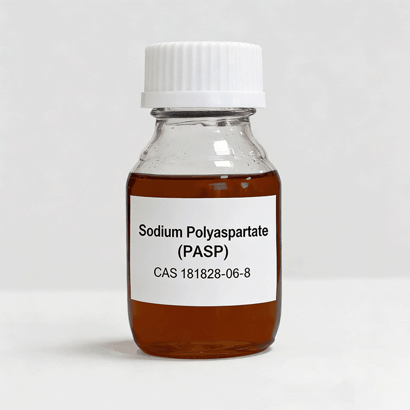 Sodium Polyaspartate (PASP) CAS 181828-06-8 1 Amber liquid sample of Sodium Polyaspartate (PASP) biodegradable scale inhibitor in a glass bottle
